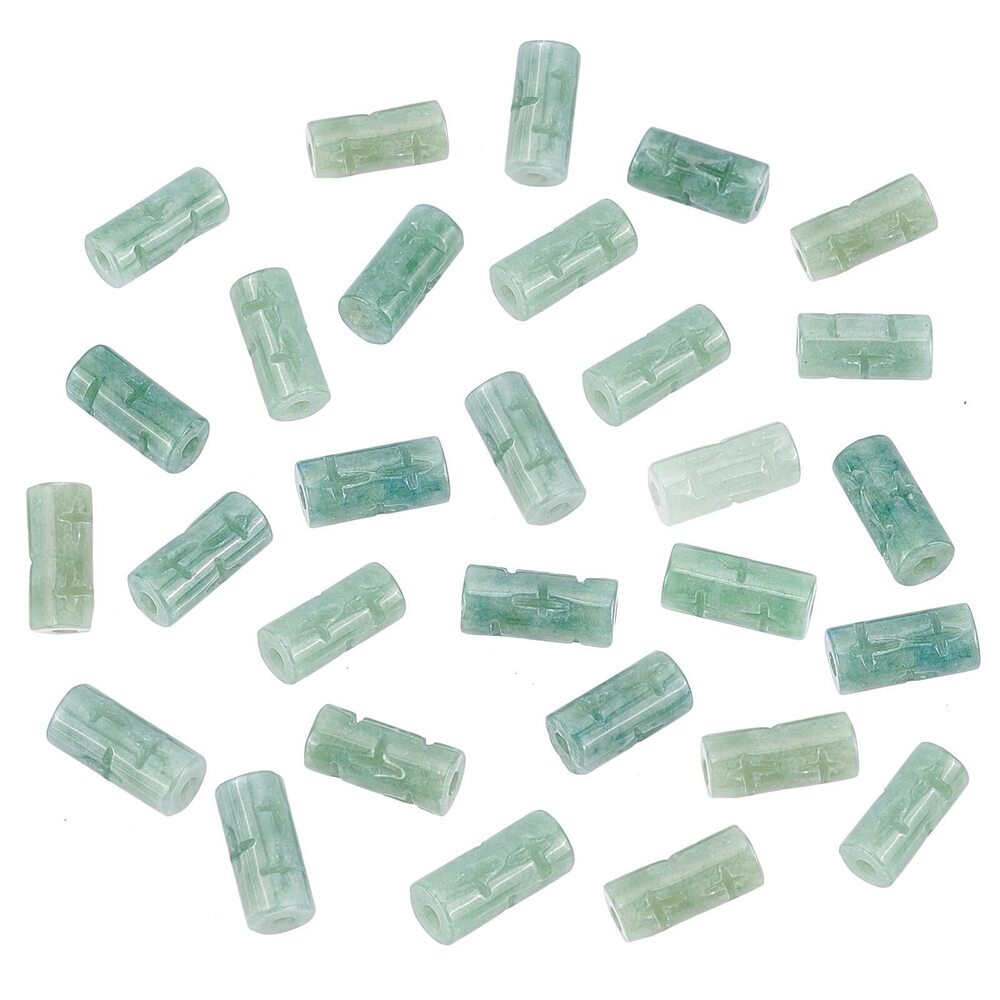 3746 16 Pcs Natural Jadeite Beads, Column Stone Beads Tube Shape Jade Stone